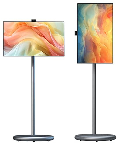 Téléviseur Portable 27, écran Tactile HD 1080p sur roulettes, Tablette TV sur Pied avec Android 15, 6 Go + 128 Go, Wi-FI 2,4/5 GHz, Bluetooth 5.0, pour la Maison, Les Camping-Cars Grey