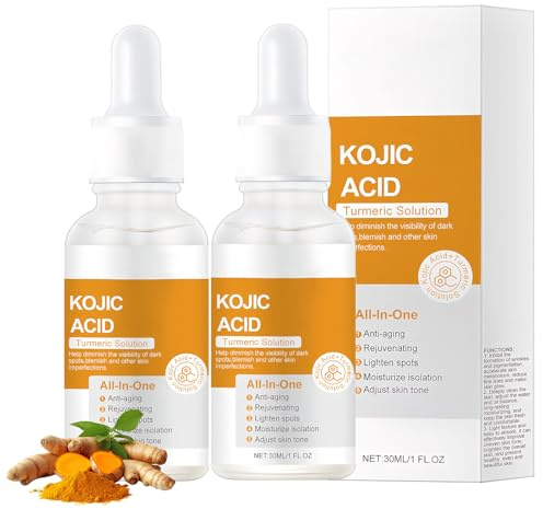 2 Pièces Turmeric Serum Visage Anti Tache Huile De Curcuma Éclaircissant Sérum À L'acide Kojique Et Au Curcuma Atténue Taches Brunes Rides Hydrate Nourrit Raffermit Peau Convient Tous Types Peau 30ml