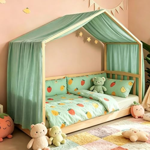 Dosel 100% Algodón para Habitación Infantil Cielo de Cama para Cama Tipo Casa y Cama de Niño Cortinas como Decoración para Niña y Niño Ahorra Espacio en Habitaciones Pequeñas (Verde, 360 x B135 cm)