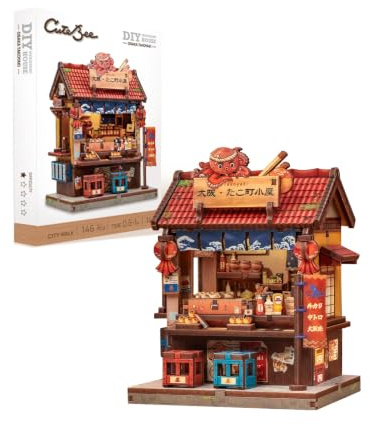 CUTEBEE 3D Träpussel för Vuxna – Japanskt Gatukök Modellbygge, Hyll-dekoration & Present (Osaka Takoyaki)