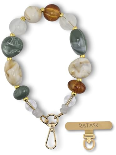 RATASK Beaded Wrist Strap Bracelet, Acrylic Beaded Mobile Phone Strap, Keychain Accessory, Decorative Pendant, Made with Durable Metal String for Extra Strength and Security