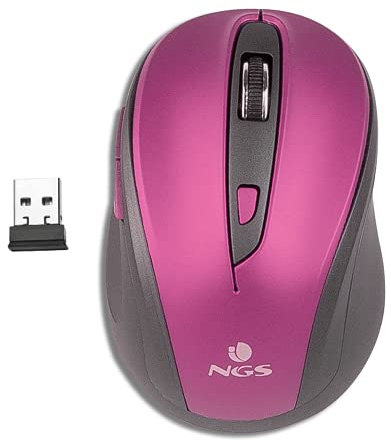 NGS EVO MUTE PURPLE - Ratón Óptico Inalámbrico 2.4GHz, Ratón USB para Ordenador o Laptop Con 5 Botones Silenciosos y Scroll, 800/1600dpi, Morado