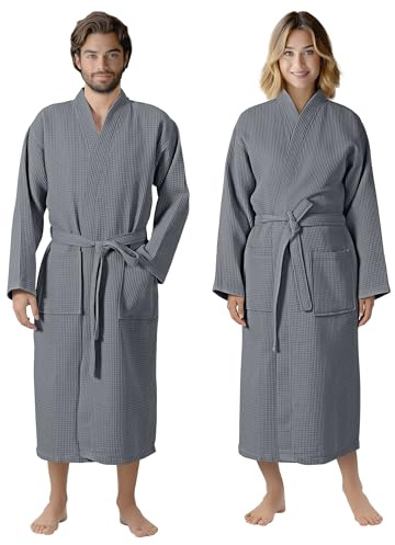 HOMELEVEL Pique Bademantel für Damen und Herren - Waffelpique Morgenmantel leicht - versch. Größen - leichter Bademantel für Sauna Reise Pool - Waffelmuster Reisemantel