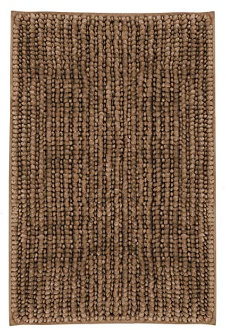 Floordirekt Chenille Badematte Coral | Zarte kräftige Farben | Badezimmer-Teppich | Waschbarer Badvorleger (50 cm x 80 cm, Beige)
