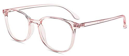 Firmoo Lesebrille mit Sehstärke 1.0 für Damen Herren, Blaulicht Computer Lesebrille für Bildschirme, Blendfreie Lesehilfe TR90 Klar Rosa
