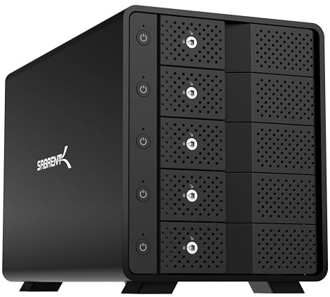SABRENT 5 bay hard drive docking station, SSD HDD 2.5 3.5 inch SATA case dock, external SSD enclosure, offline cloning, ON/OFF switches, tool-free, USB cables type A & C included (DS-SC5B)