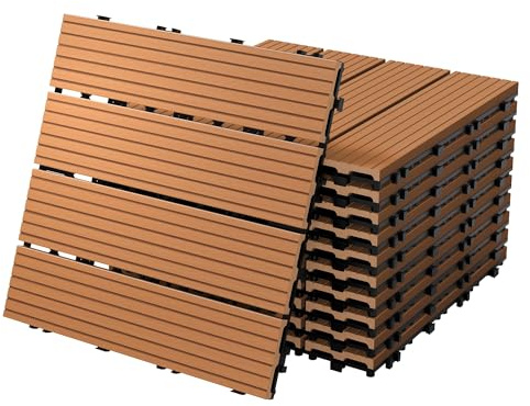 ECD Germany Dalles Terrasse Clipsables WPC 30x30 cm/33 pièces=3m² Marron Clair Strié Aspect Bois Carreaux avec Système à Clic et Drainage Revêtement de Sol Carrelage Lames Patio Jardin Extérieur