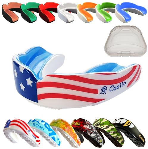COOLLO SPORTS Boil and Bite Mouth Guard (Youth & Adult) DA Custom Fit Sport Mouthpiece for Football, Hockey, Rugby, Lacrosse,Boxing,MMA(Free Case Included!) (American Flag, Adult -Ages 11 & Above)