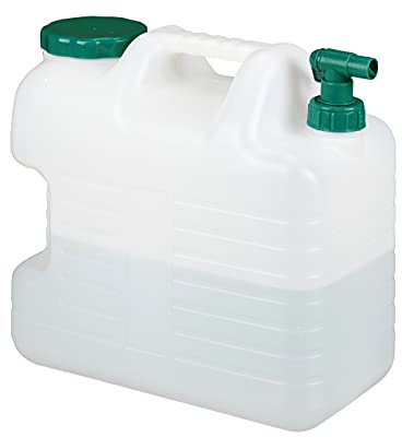 Relaxdays Wasserkanister mit Hahn, 20 Liter, Kunststoff bpa-frei, Weithals Deckel, Griff, Camping Kanister, weiß/grün