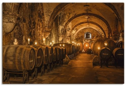 ARTLAND Wanddeko Leinwand Bilder Wandbild 60x40 cm Wein Architektur Weinkeller Weinfäser Antik U2JD