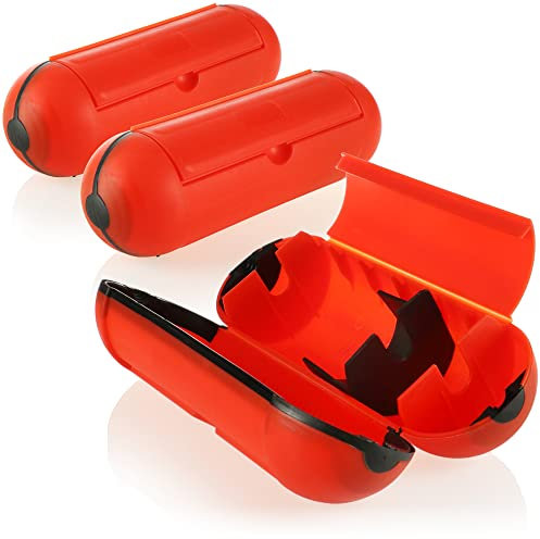 com-four® 3x protective plug for plug-in connection, splash guard for outdoor use, extension cap, Schuko plug safety - Ø 7 x 21 cm (Orange)