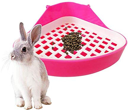 Gkhowiu Rabbit Toilet Litter Tray,Small Animal Toilet Corner Potty, Pet Litter Trays Corner for Rabbit, (Pink)