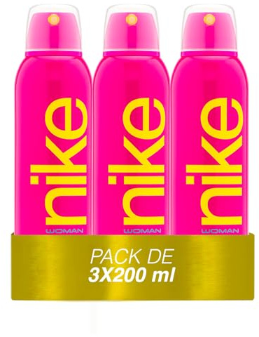 NIKE - Pink Pack de 3 x 200 ml, Desodorante Mujer Spray, Desodorante Antimanchas para Todo Tipo de Piel, 0% Sales de Aluminio, de Larga Duración, Fragancia Floral Afrutada