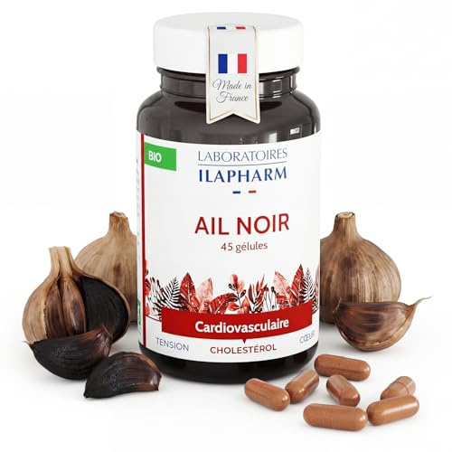 Laboratoires ILAPHARM Ail Noir Bio – Gélules Bien-être – 600mg d'Ail Noir Bio Certifié Ecocert – 45 Gélules Compléments Alimentaires