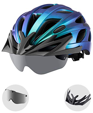 ROCKBROS Bike Helmet for Adult Men Women with Suggested Fit 58-62cm, Removable Goggles & Sun Visor, Lightweight with Adjustable Side and Chin Strap, Suitable for Myopia Glasses