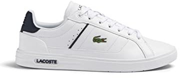 Lacoste Herren Low-Top Sneaker Europa PRO 123 1 SMA, Männer Halbschuhe,Turnschuhe,Laufschuhe,schnürschuhe,Weiss/Marineblau (042),44 EU / 9.5 UK
