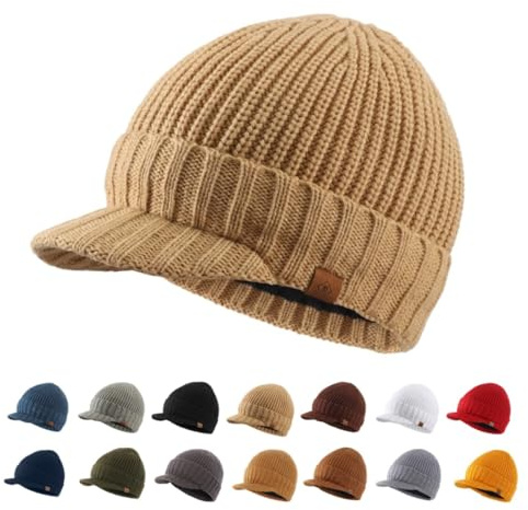Magracy Sombrero de invierno para hombre con visera de punto grueso para exteriores, Talla única
