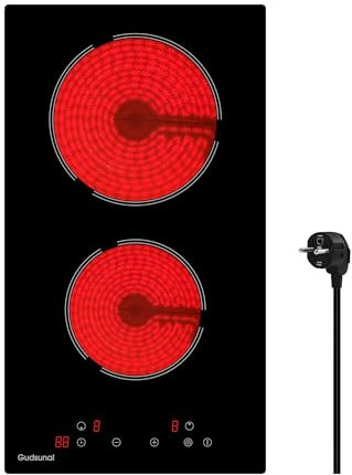 Gudsunal Plaque Vitrocéramique 2 Feux Encastrable, 3000W, 9 Niveaux de Puissance, Minuteur, Arrêt Automatique, Verrouillage Enfant, Indication de Chaleur Résiduelle,Table de Cuisson à 2 Feux,Noir mat