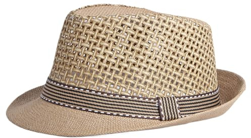 Halm fedora hattar för män, kubansk hatt andas strukturerade halm fedora hattar med svettabsorberande foder rustik förpackningsbara fedora hattar för män, khaki