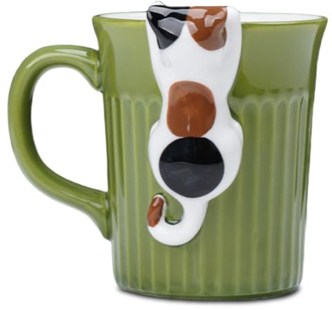 ZONSUSE Taza Gato Divertida, Taza Original con Gatito Asomándose, Taza Café Gato Astuto, Mug de Animales 3D, Bonito Regalo para Damas, Niñas, Novias, Parejas 350ml (Gatito Calicó)