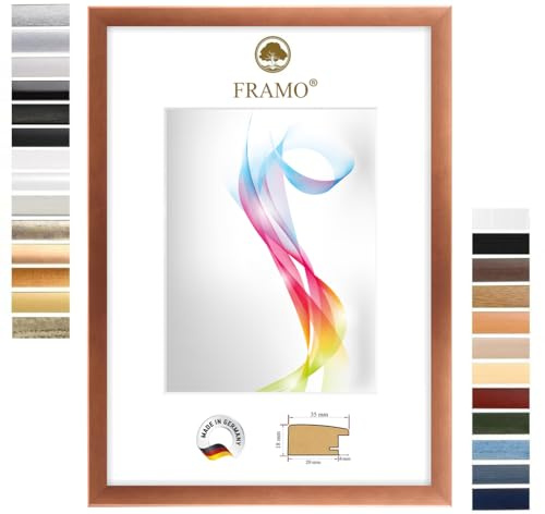 FRAMO Cadre photo en bois 48,5 x 68 cm (Dimension de l'image) en Marron cuivre | Taille sélectionnable | Affiches | Puzzle | Collage | Sur mesure | personnalisés