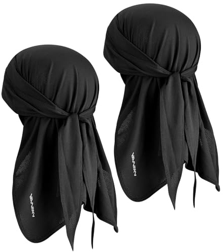 YANIKY Bandanas Do Rag Skull Caps for Men, Women Breathable Helmet Liner, Multifunctional 3 in 1 Face Covering Bandana Hat UV Sun Protection Neck Drape Cycling Hat Durags (Black+Black)