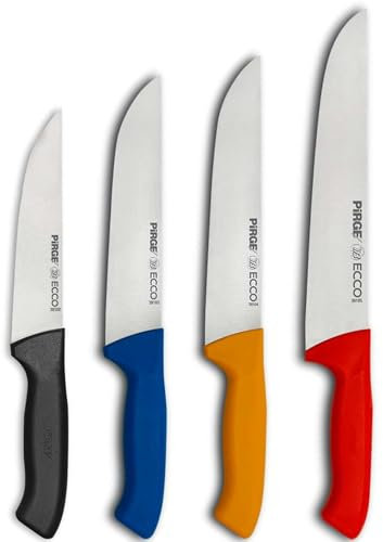 Pirge Ecco Metzgermesser Set 4 TLG Schlachtermesser - Fleischermesser - Stechmesser - Exzellenter Schärfe Metzgermesser - Edelstahl Profi Küchenmesser - Ergonomisches Kunststoff Griffdesign