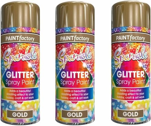 MIXEL Gold Glitter Spray Paint, Sparkle Effect, Non-Cracking, Quick Drying, Vibrant Colour, Easy To Use, Durable And Long Lasting, Ideal Use For Decoration, Interior And Exterior, 200ml (3Pcs)