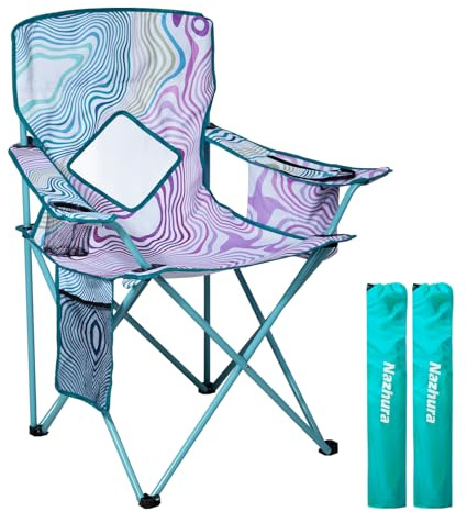 Nazhura 2 Pack Folding Camping Chair with Cooler Pouch, Mesh Backrest and Cup Holder Pocket (Flower, 2 Pack)
