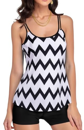 Fiohiros 2 Piece Tankini Maillot de Bain Femme, Taille Haute Gainant Ventre Plat pour Sport et Plage Maillot