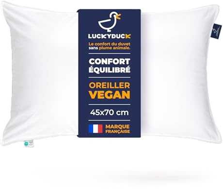 Luckyduck - Almohada mediana de 45 x 70 cm, relleno de microfibra, soporte moderado, percal, algodón blanco, suave y transpirable, tamaño estándar, lavable a máquina