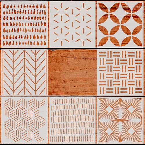 ZSUIQIN 8 Piezas Template De Dibujo, para Scrapbooking & Muebles | PET, Motivos Geométricos, Diseño Calado, Lavable, para DIY, 30 x 30 cm, para Pintura & Decoración De Habitaciones (Blanco)