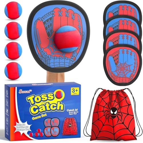 Sunrad Toss and Catch Ball Game Set,Sticky Toddler Baseball Training Glove,Beach Toys Yard Games,Kids Preschool Games for Ages 4 5 6 7 8,Including 4 Paddles, 4 Sticky Balls, 1 Carry Bag