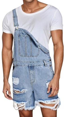 Duohropke Overoles de jeans para hombres, de verano, pantalón de peto corto para caballeros, peto corto de jeans, mono, pantalón con tirantes, overol de jeans, pantalón de mezclilla, overol de