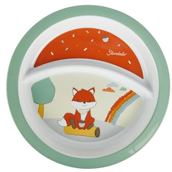 Sterntaler Teller Fuchs Filou, Kinder Teller mit praktischer Unterteilung & Motiv Fuchs - aus robustem Material mit rutschfestem Sockel - Für Babys & Kleinkinder - Geschenk, steingrün