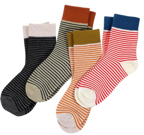 Ouligay 4 Pairs Cute Socks for Women Striped Socks Retro Style Colorful Sock Vintage Fun Fashion Cute Athletic Aesthetic Cotton Crew Sock for Girls, Color Matching