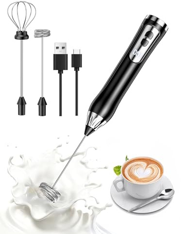 Rechargeable Milk Frother, Coffee Frother Handheld Wand, IP67 Waterproof Electric Foam Maker, High Power High-speed Drink Mixer Foamer for Matcha, Lattes, Cappuccino