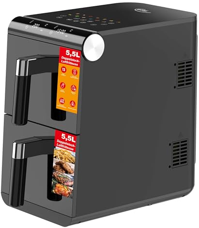 Elta varmluftsfritös med dubbla nivåer – 11 liter dubbelzon XXL luftfryer med 2 korgar
