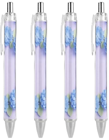 RTFGHJS Blue Hydrangea Pattern Ballpoint Pens Retractable Ball Point Pens Smooth 0.5mm Medium Writing Pen Black Ink Pen for Men Women 4 PCS