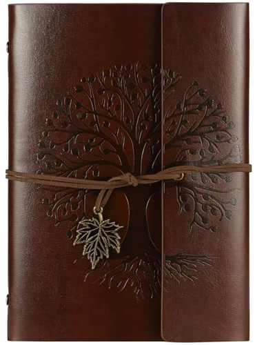 AOOSU Resejournal A5, A5 anteckningsbok i syntetläder, påfyllningsbar vintage spiralbunden anteckningsbok med tomt kraftpapper och vintage hängsmycken, intim dagbok, present, resedagbok