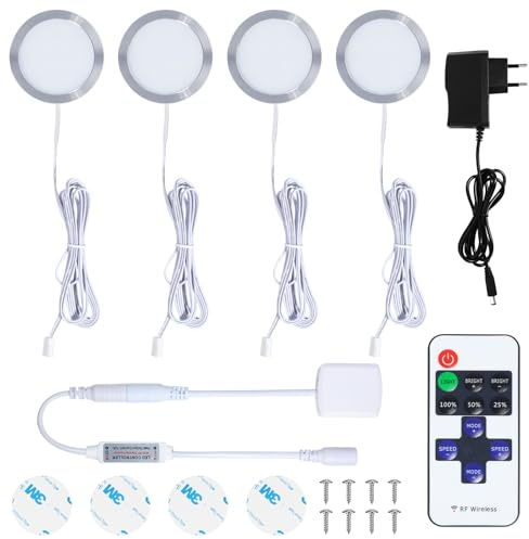 Iluminación de armario LED, Luz inferior bajo mueble Blanco Cálido, Iluminación de vitrina, iluminación de armario con mando a Distancia Regulable, para Cocina, Pasillo, Escalera, Armarios de vestir