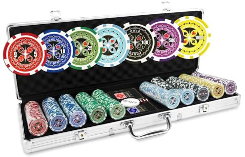 Malette Poker 500 Jetons Ultimate Poker Chips + 2 Jeux de Cartes + Bouton Dealer - Poker Set de 500 Jeton de Poker Ultimate (avec Valeur) - Jeu de Poker avec 500 jetons de Poker - Mallette Poker