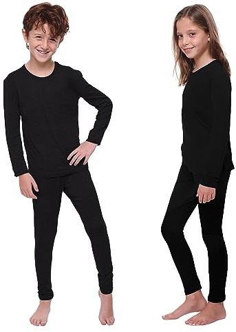 Outland Children's Thermal Set Lightweight Ultra Soft Fleece Interior, Vest and Long Johns (Black, 6-8)