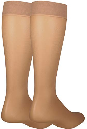 NuVein Sheer Compression Stockings for Women, 8-15 mmHg Support, Light Denier, Knee High, Closed Toe, Beige, Medium
