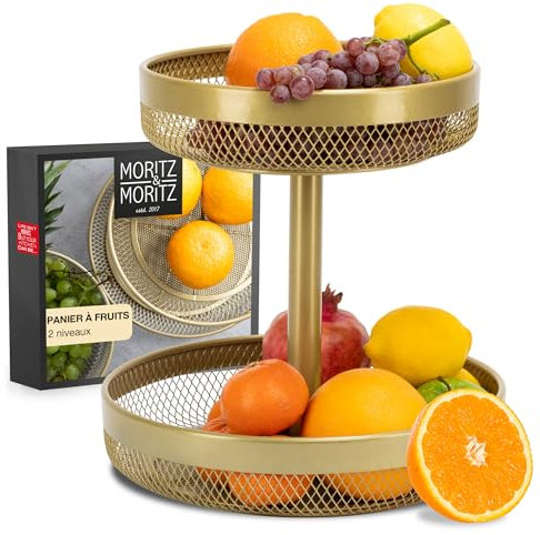 Moritz & Moritz Présentoir à Fruits Doré en Métal - Plat Moderne pour Fruits, Légumes et Pain - Corbeille de Stockage