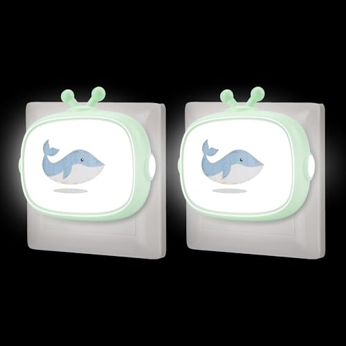Luz Nocturna LED Enchufe con Sensor de Crepúsculo, 2 Piezas Luz Quitamiedos Infantil Pared Automático, Lampara Bebé Noche para Habitación Recién Nacido, Escaleras, Dormitorio de Niños, Patrón Ballenas