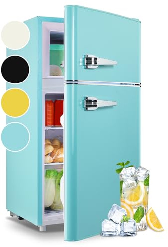 WANAI 3.5 Cu.ft Refrigerators Full-sized Fridge with Freezer Handles Blue Fridge Dual Door Classic Retro Refrigerator Removable Glass Shelves Adjustable Thermostat for Home Office Dorm RV