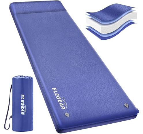 Elegear Self Inflating Sleeping Pad, 3.18'' Ultra-Thick Memory Foam Camping Pad with Pillow, 20s Fast Inflating Camping Mattress Pad, 4-Season Insulated Camp Sleeping Mat for Camping/Travel/Tent/Car