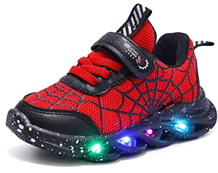 Fun Jungen schuhe,Kinder LED Leuchtende Schuhe Glänzende Blitzes schuhe Spider Spinnennetz Leichte Turnschuhe, Trainer Sports laufende Mesh schuhe,Kinder Sportschuhe(21-35) ( Color : rot , Size : 24 E