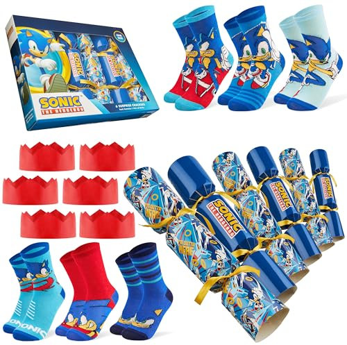 SONIC THE HEDGEHOG Weihnachts Knallbonbons mit Lustige Socken Jungen, Sonic Christmas Crackers Socken Lustig - Kleine Geschenke Weihnachten